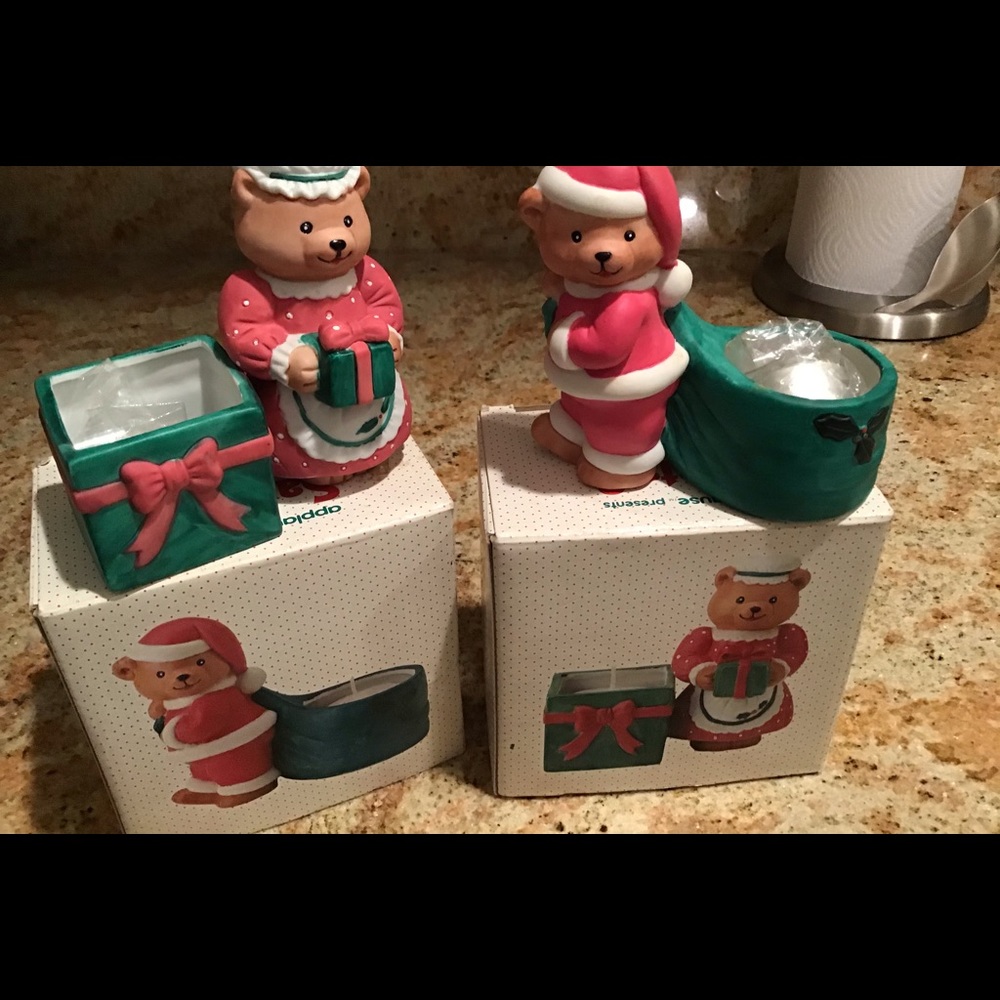 Mr and Mrs Christmas Bear candle holders